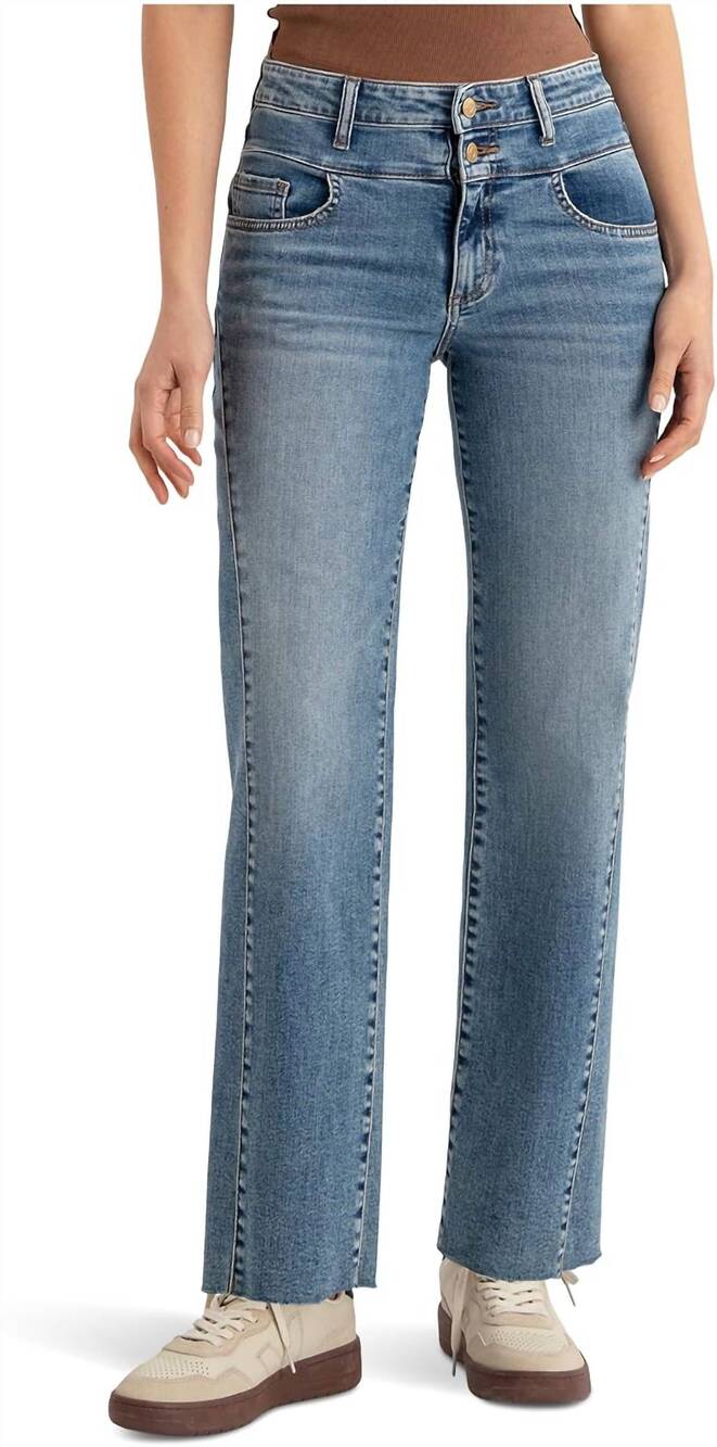 NEW KUT FROM THE KLOTH charlotte high rise wide leg side inset raw hem jeans in